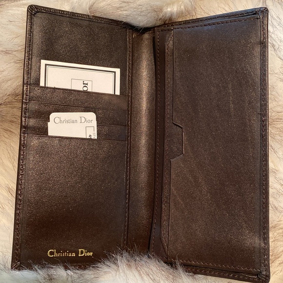 ✔️Christian Dior Vintage Brown Leather Bi-fold Checkbook ID Credit Card  Case - Picture 2 of 13